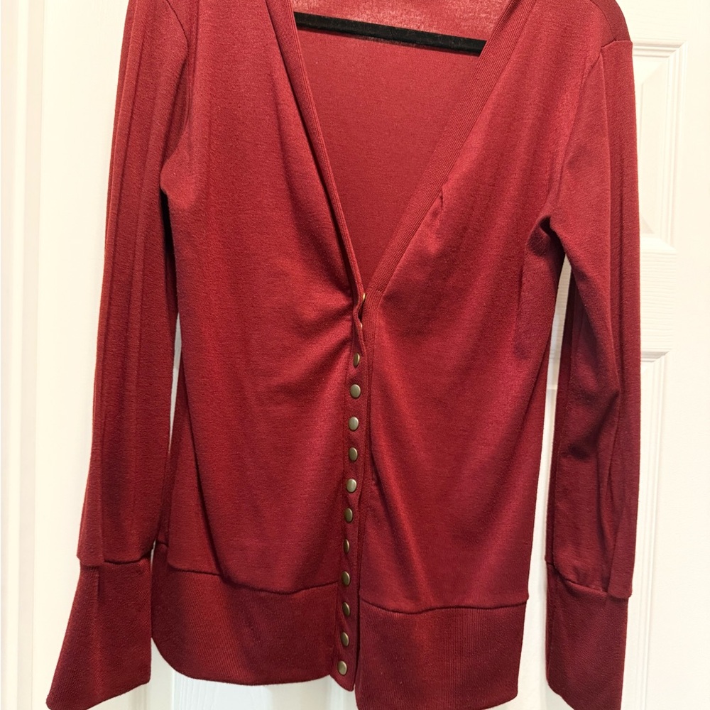 Deep Red Button-Up Cardigan